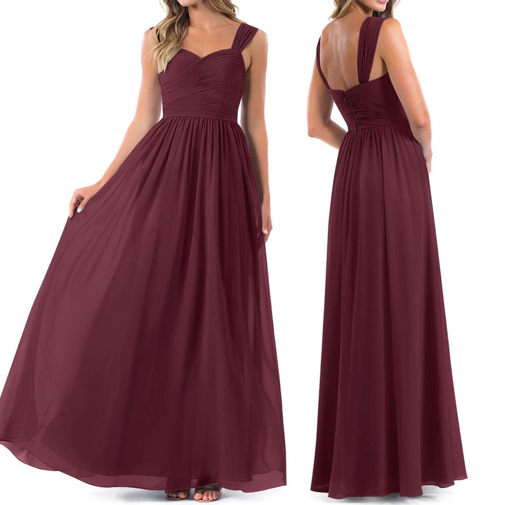 Azazie Gown Pleated Bodice Sweetheart Fit & Flare Floor Length Burgundy Womens 2